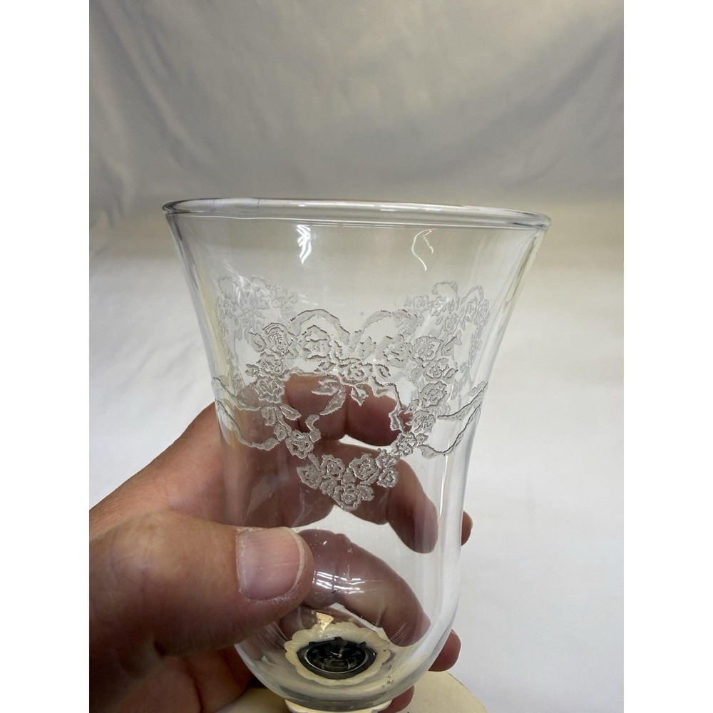 Vtg Homco Clear Glass Etched Parklane Votive Peg Cup Candle Holder W/ Base (2) - Picture 7 of 9